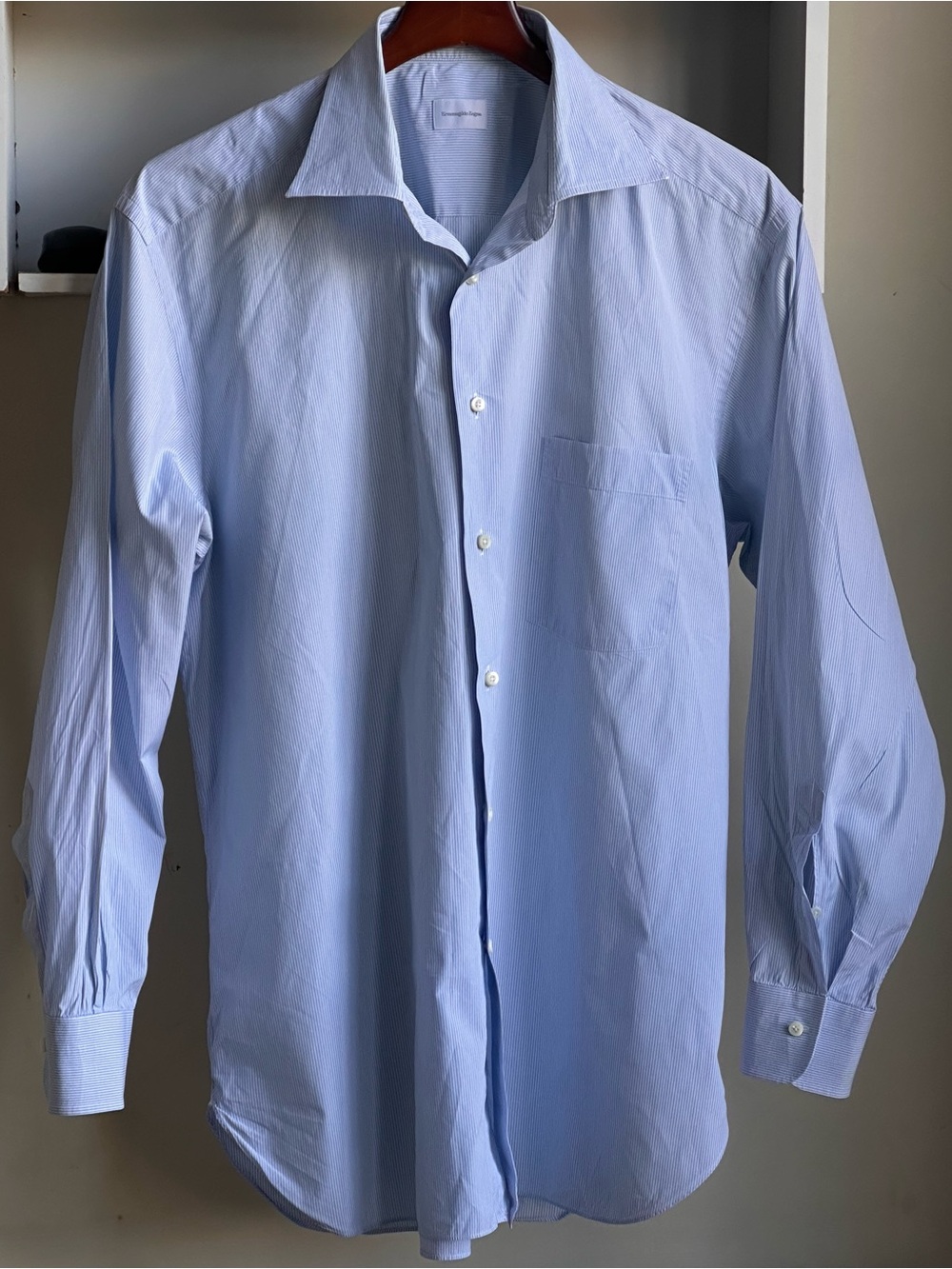 Ermenegildo Zegna Multicolor Stripes Light Blue White Mens Dress Shirt Size 17.5